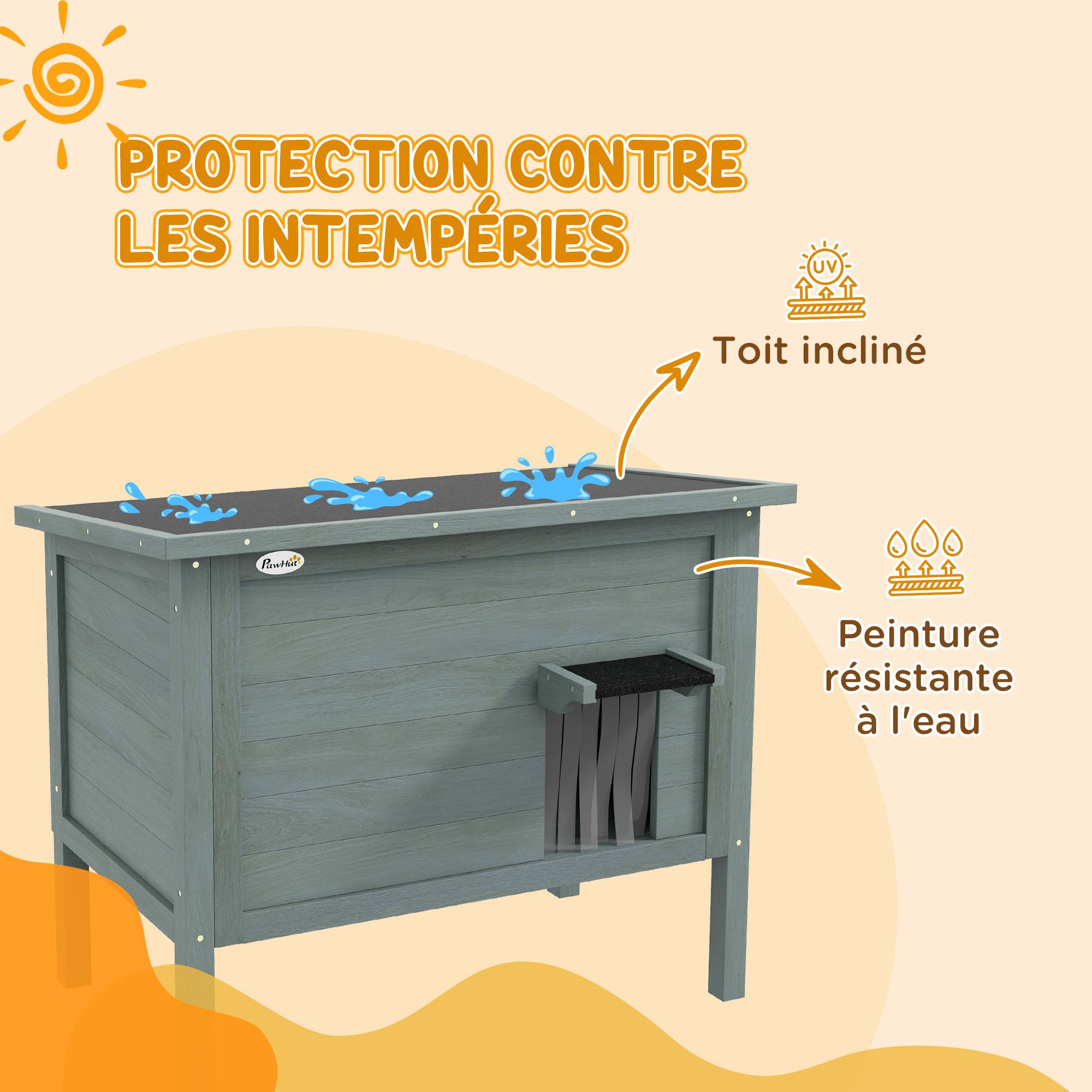 Niche pour chat d'extérieur bois gris et noir 85 x 50 x 68.5 cm - PANGIVO - Image 8