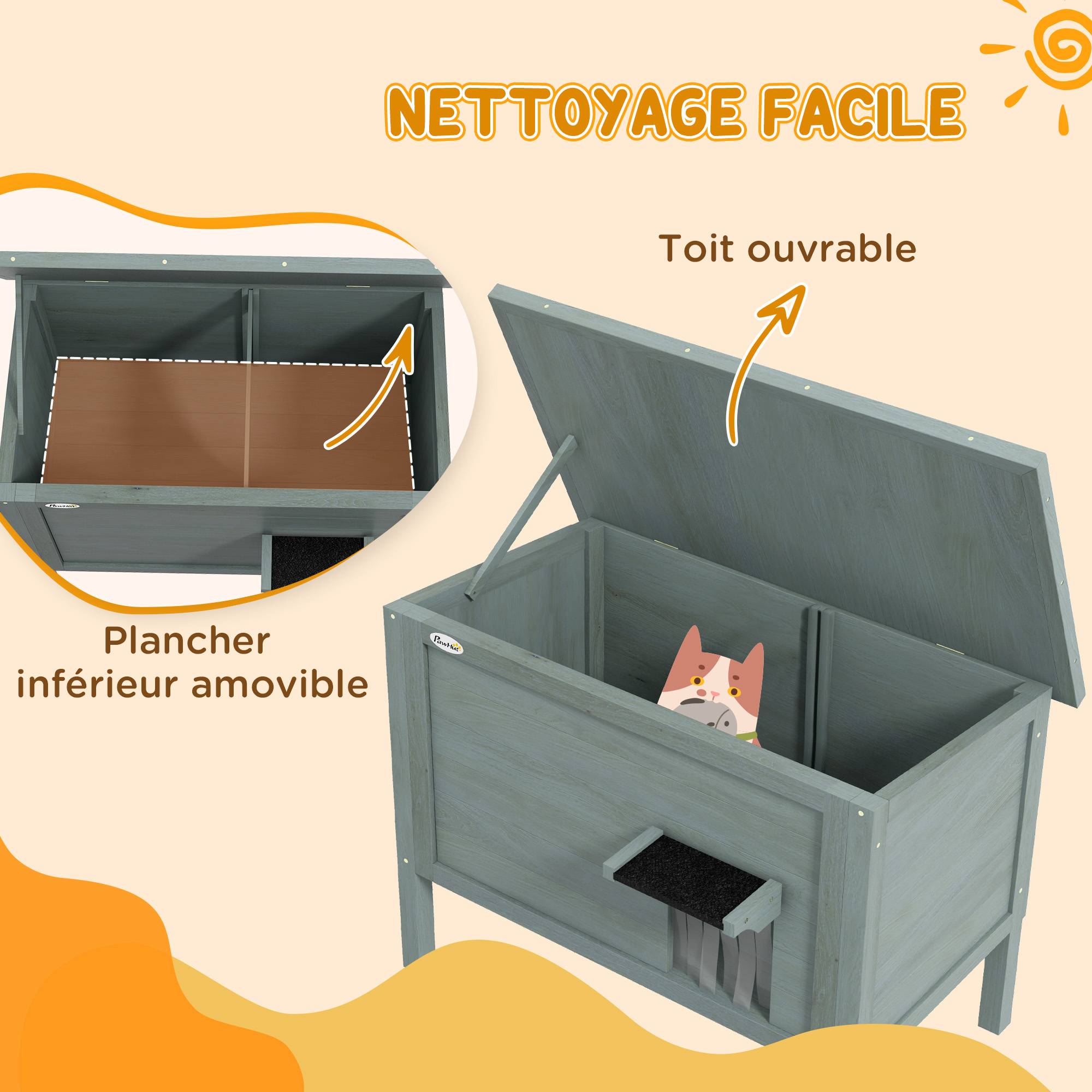 Niche pour chat d'extérieur bois gris et noir 85 x 50 x 68.5 cm - PANGIVO - Image 7