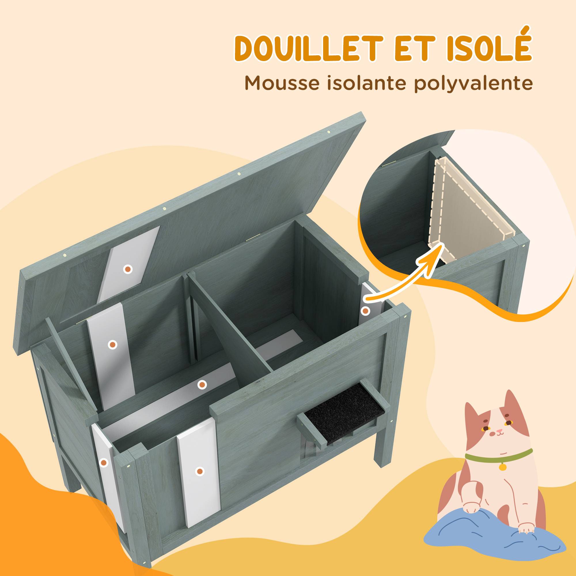 Niche pour chat d'extérieur bois gris et noir 85 x 50 x 68.5 cm - PANGIVO - Image 6