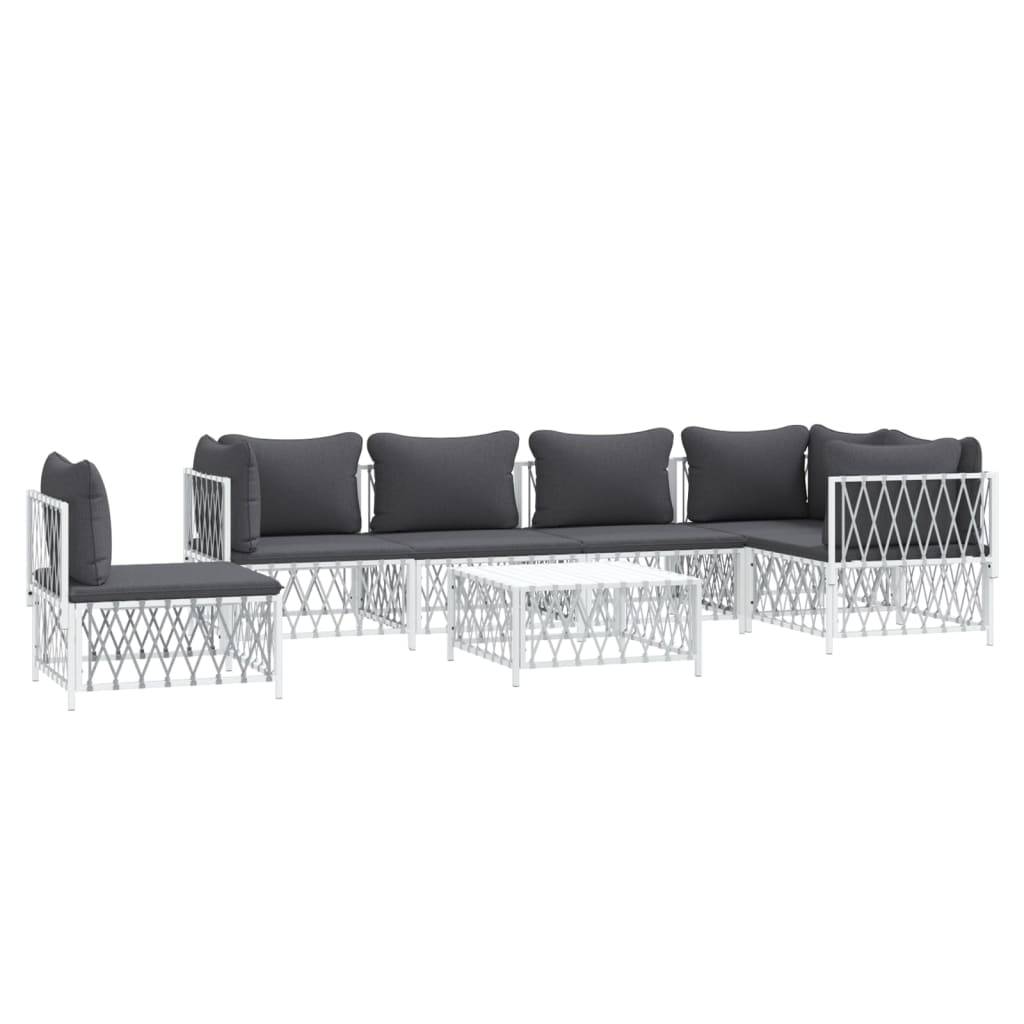 Helloshop26 - Salon de jardin meuble d'extérieur ensemble de mobilier 7 pièces avec coussins blanc acier - Imagen 1