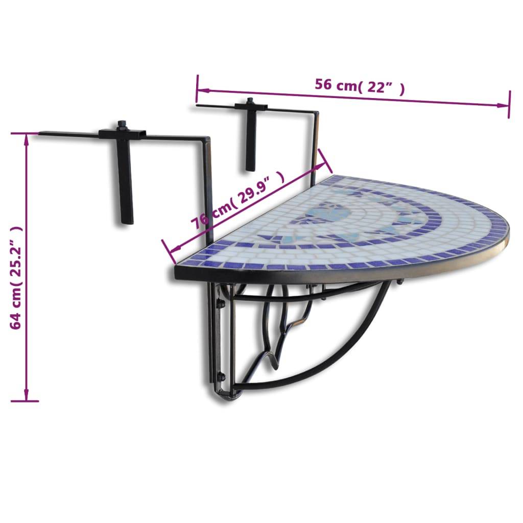 Vidaxl - Table suspendue de balcon Bleu et blanc Mosaïque vidaXL 41124 - Imagen 3