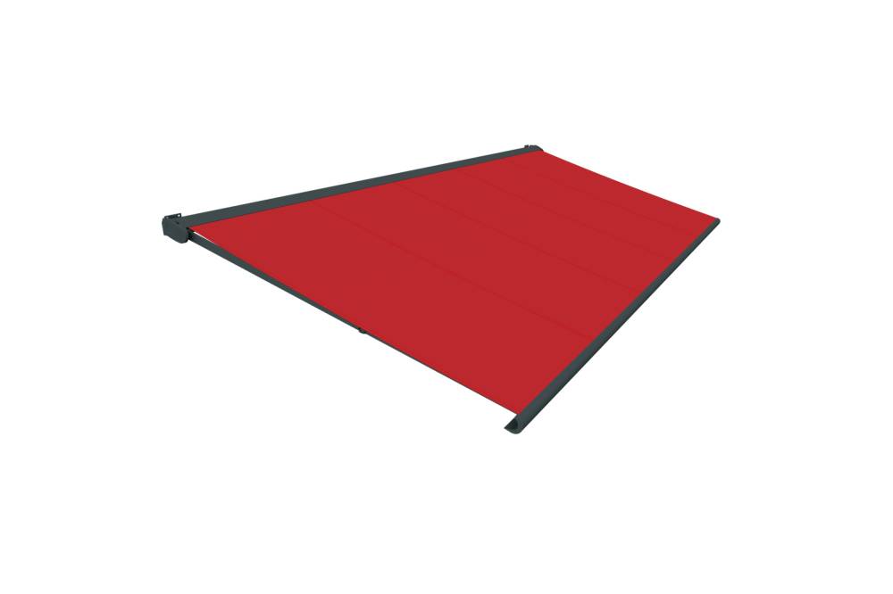 Ombrazur - Store banne Coffre intégral PROTECT 2 SMART Gris Anthracite 4,05x3,50m Motorisé à  télécommande + Capteur Vent - Toile Rouge - Image 5