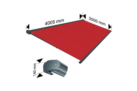 Ombrazur - Store banne Coffre intégral PROTECT 2 SMART Gris Anthracite 4,05x3,50m Motorisé à télécommande + Capteur Vent - Toile Rouge - Image 4