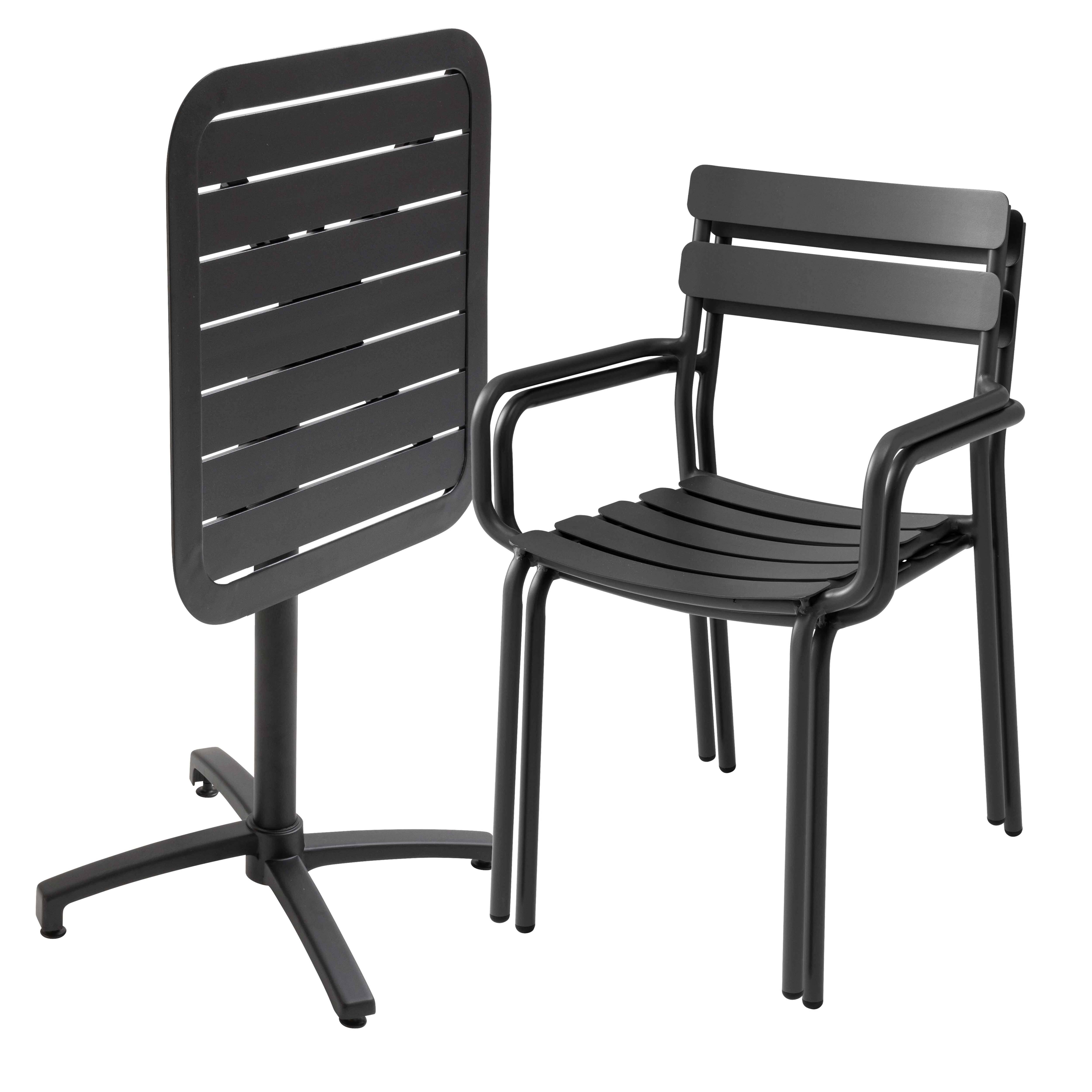 Oviala - Ensemble table inclinable de terrasse 70 x 70 cm et 2 fauteuils noir Almada - Oviala - Imagen 2