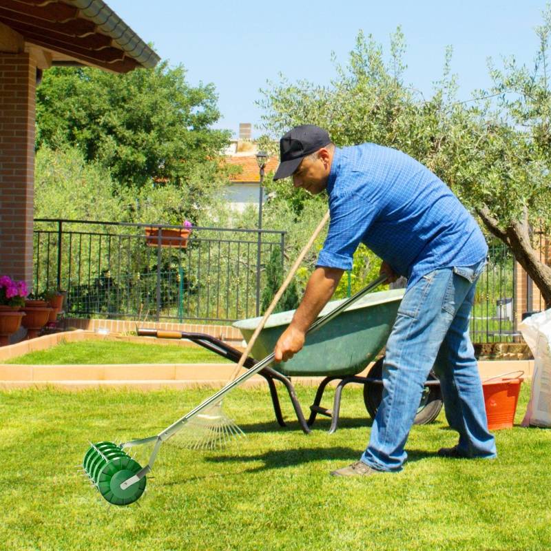 Aérateur Gazon Rouleau Acier Manuel 30 Pics Aération Sol 45cm Jardin - ComfortXL Outdoor Living - Image 1