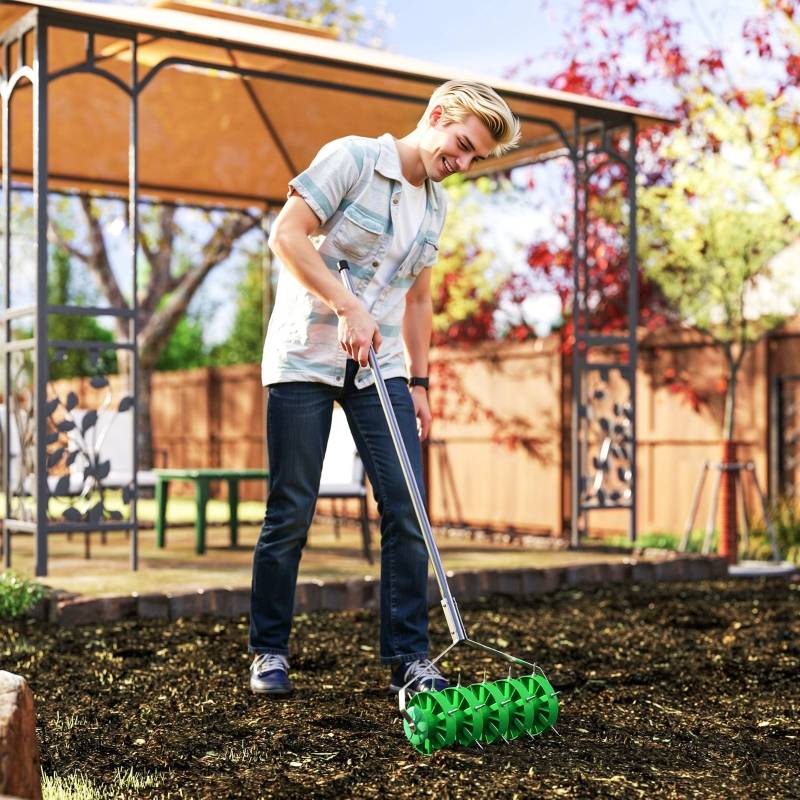Aérateur Gazon Rouleau Acier Manuel 30 Pics Aération Sol 45cm Jardin - ComfortXL Outdoor Living - Image 7