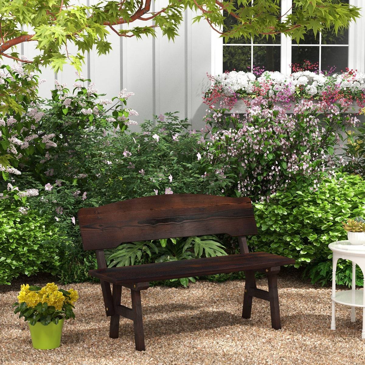 Helloshop26 - Banc de jardin en bois d'épicéa 2 places dossier incliné charge 325 kg banquette d'extérieur carbonisé 120 x 51 x 78 cm marron - Imagen 3