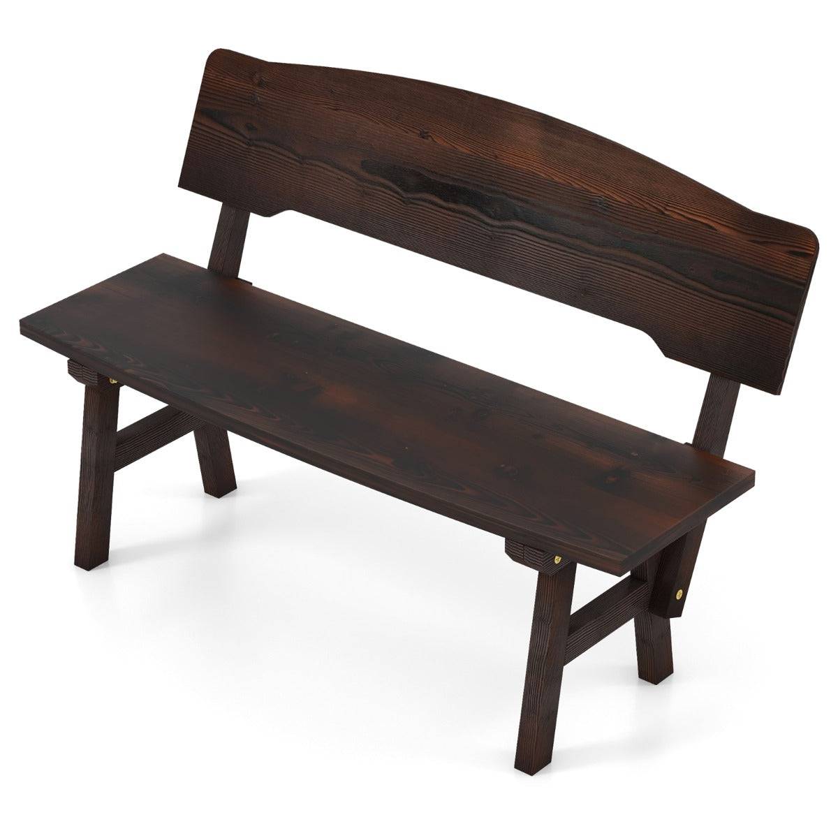 Helloshop26 - Banc de jardin en bois d'épicéa 2 places dossier incliné charge 325 kg banquette d'extérieur carbonisé 120 x 51 x 78 cm marron - Imagen 1