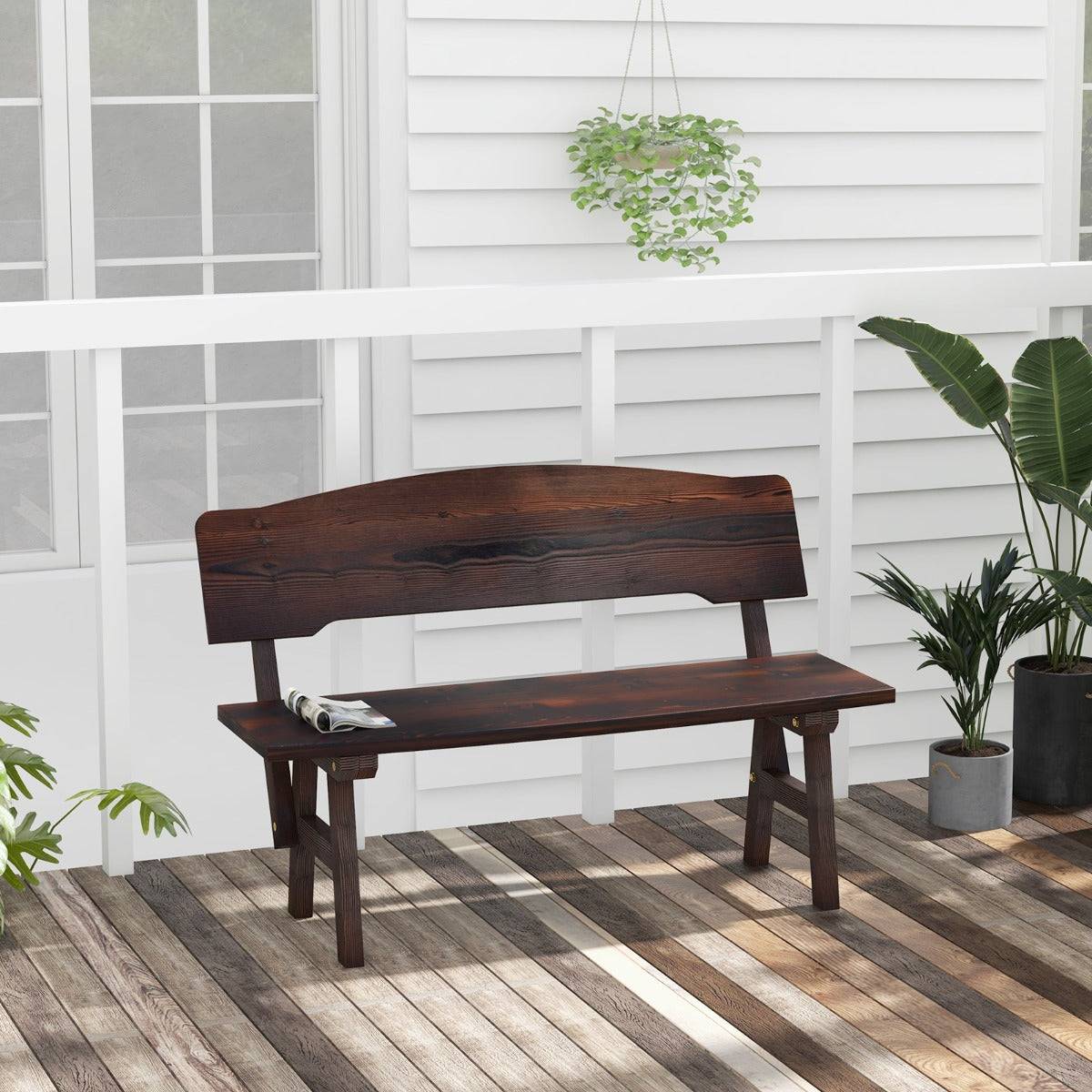 Helloshop26 - Banc de jardin en bois d'épicéa 2 places dossier incliné charge 325 kg banquette d'extérieur carbonisé 120 x 51 x 78 cm marron - Imagen 2