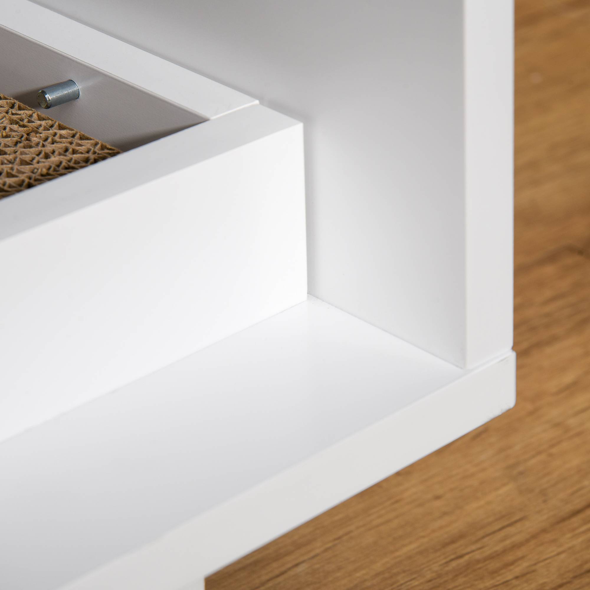 Meuble à litière en bois pour chat avec 2 portes et ouverture latérale, avec griffoir, blanc - Image 10