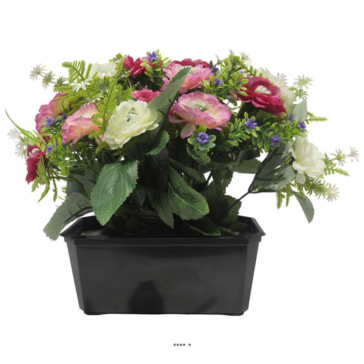 Artificielles - Jardinière fleurs artificielles pour les tombes renoncules et mini fleurs Rose - couleur: Rose 715 - Imagen 2