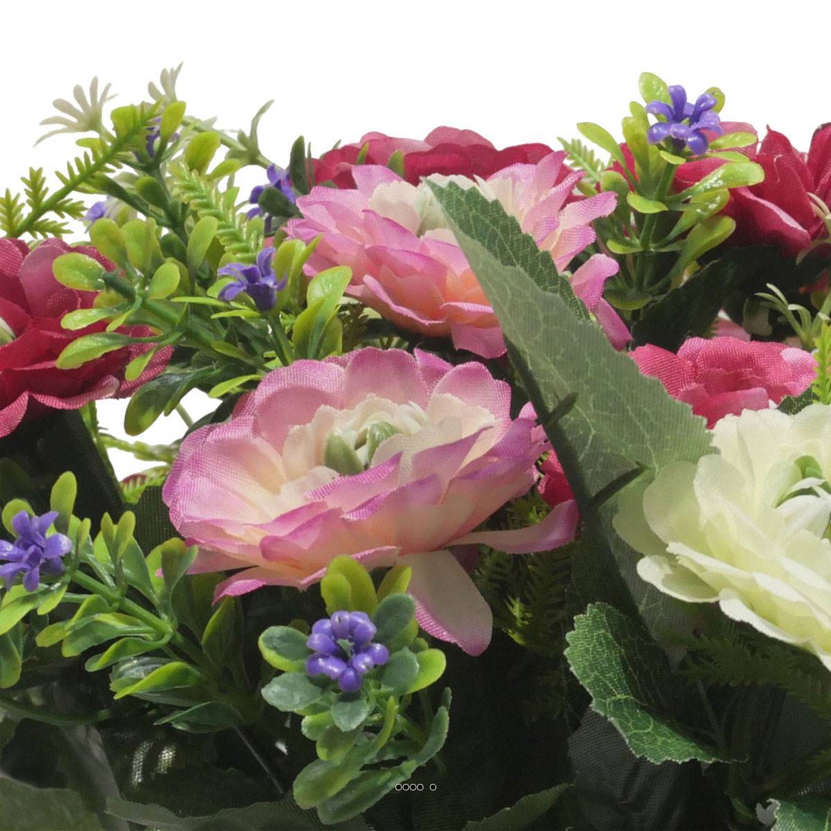 Artificielles - Jardinière fleurs artificielles pour les tombes renoncules et mini fleurs Rose - couleur: Rose 715 - Imagen 3