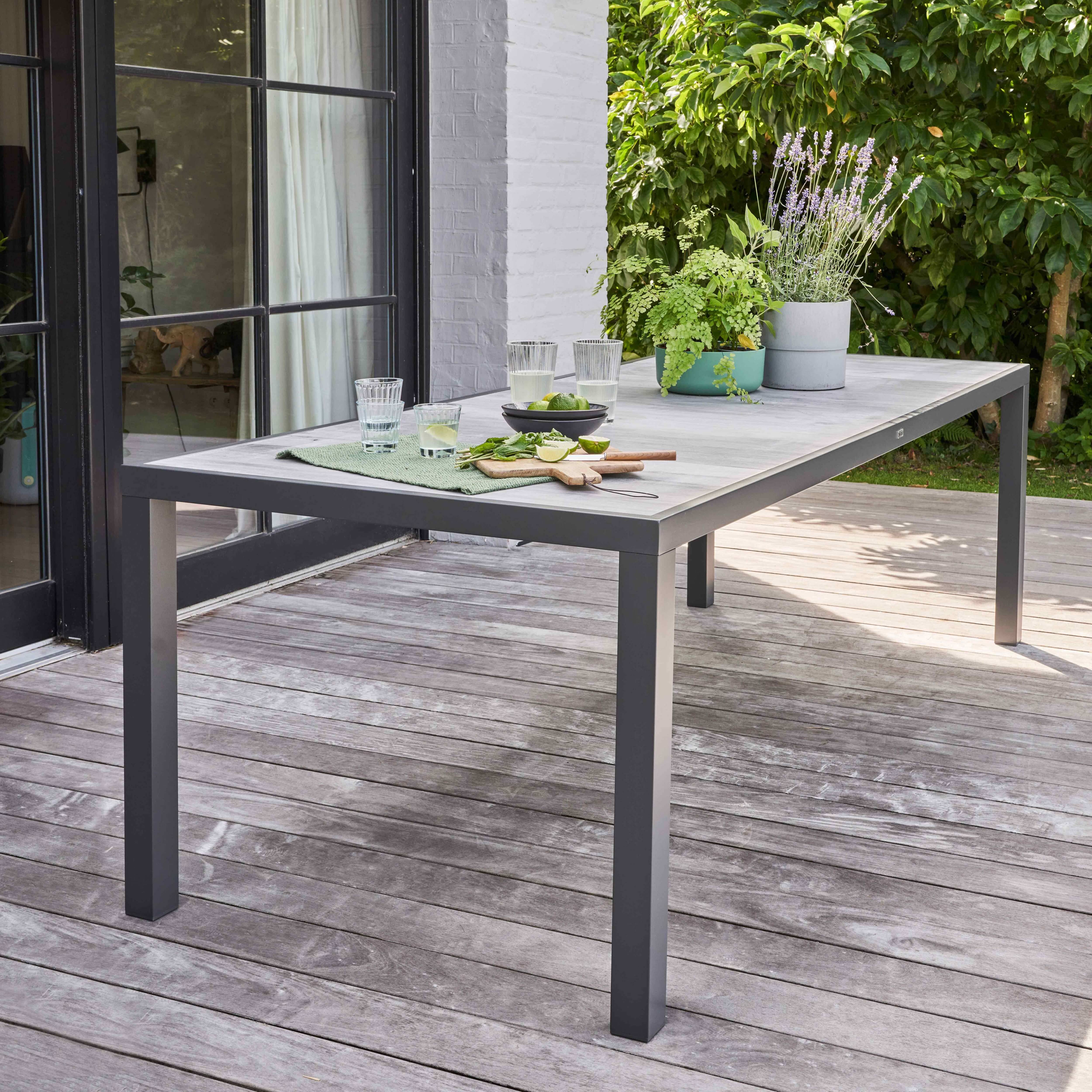 Oviala - Table de jardin en aluminium et céramique 10 places effet bois grisé - Oviala - Imagen 3