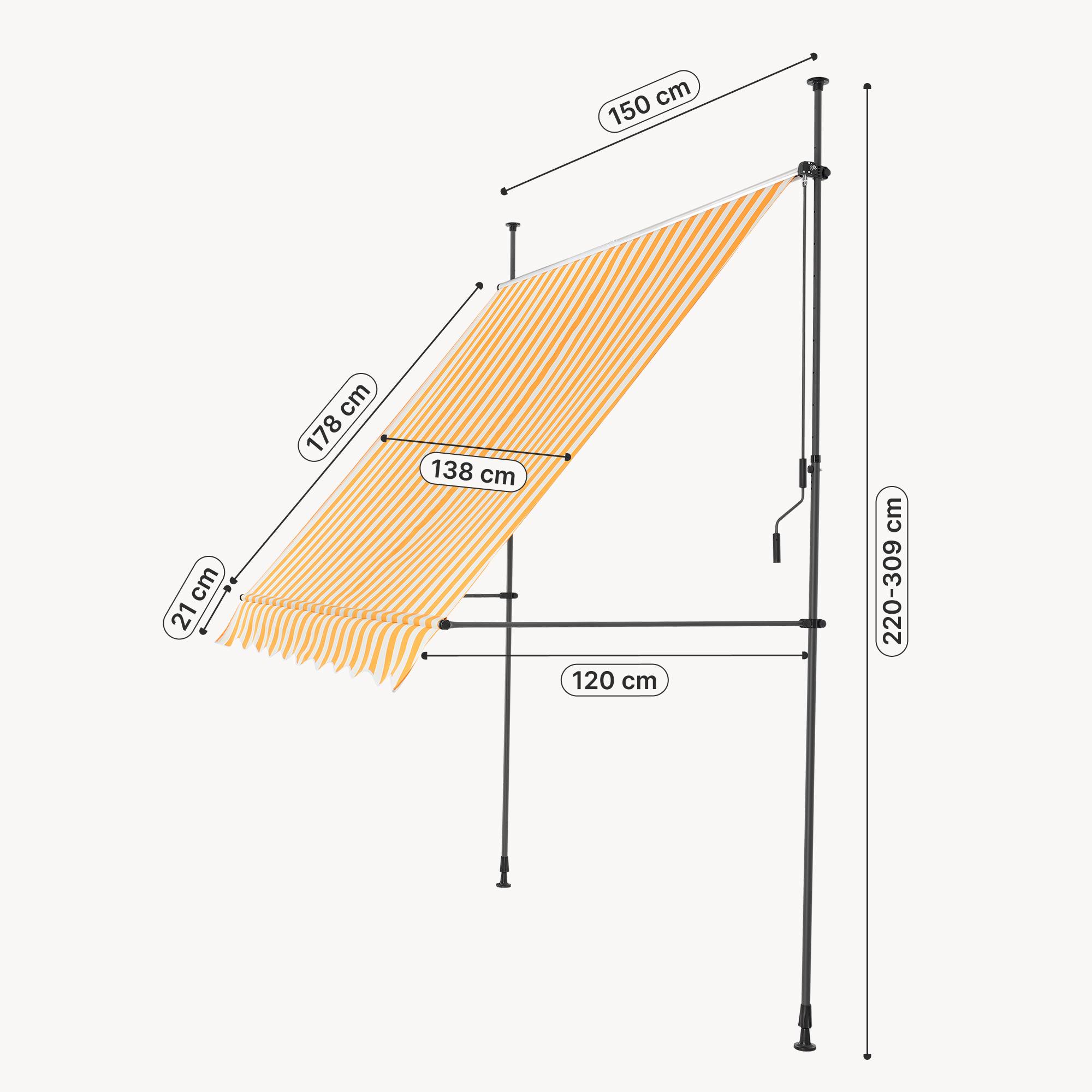Pro.Tec - Store Banne Téléscopique Acier Polyester 150x120x220-309cm Jaune Blanc [pro.tec] - Imagen 3