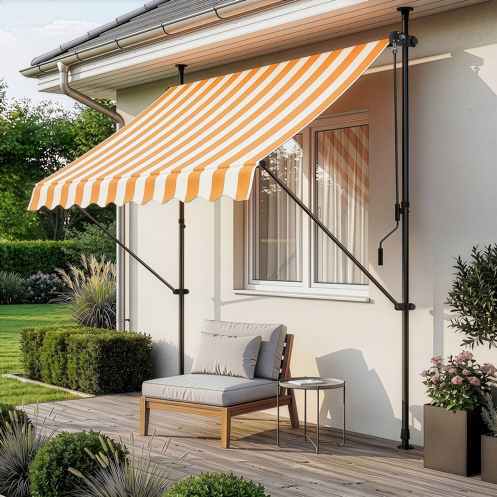 Pro.Tec - Store Banne Téléscopique Acier Polyester 150x120x220-309cm Jaune Blanc [pro.tec] - Imagen 1