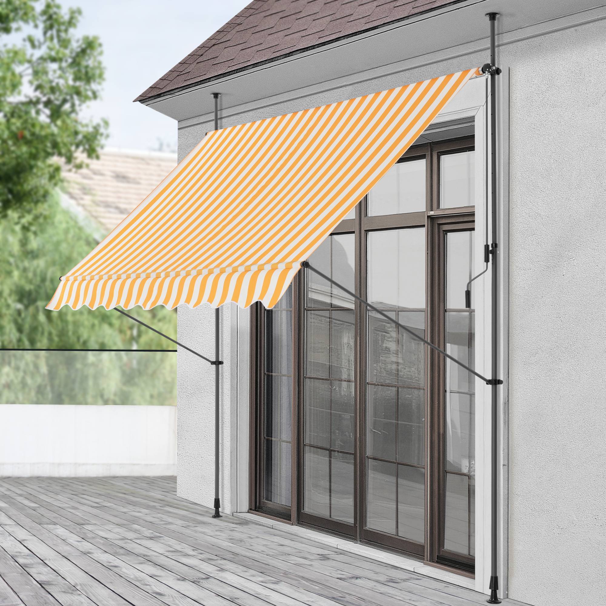 Pro.Tec - Store Banne Téléscopique Acier Polyester 150x120x220-309cm Jaune Blanc [pro.tec] - Imagen 2