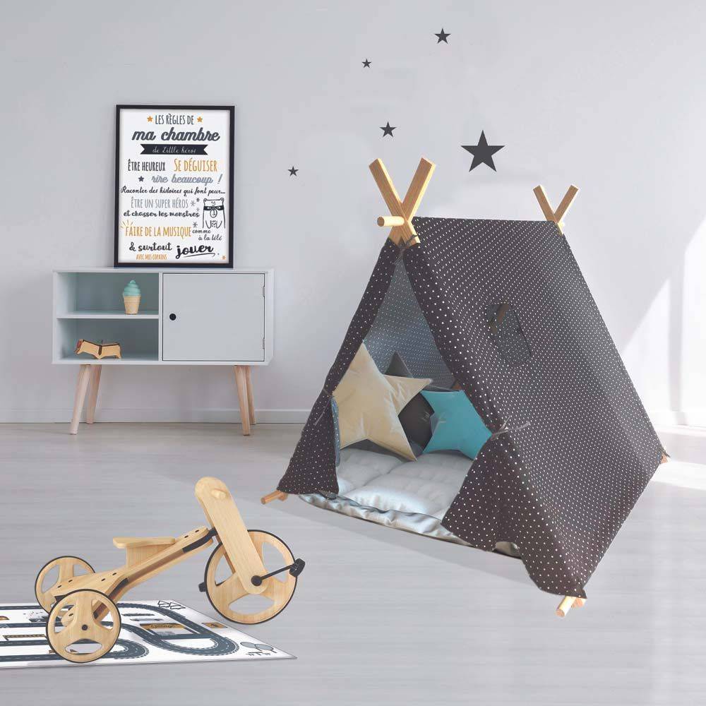 The Home Deco Kids - Tente enfant en tissu 105 cm Little world Gris foncé et blanc - Imagen 2