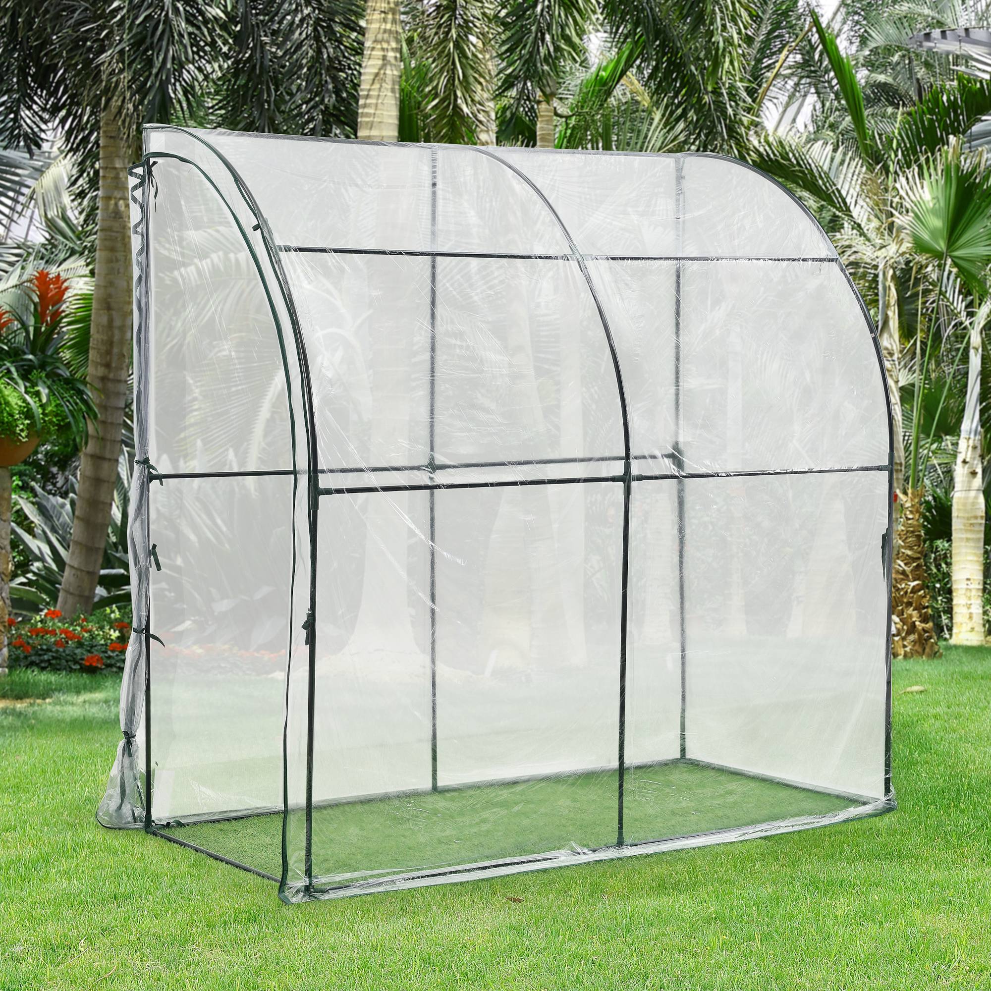 Serre de jardin adossée Juta en acier et PVC à porte zippée 100 x 200 x 215 cm [en.casa] - Imagen 2