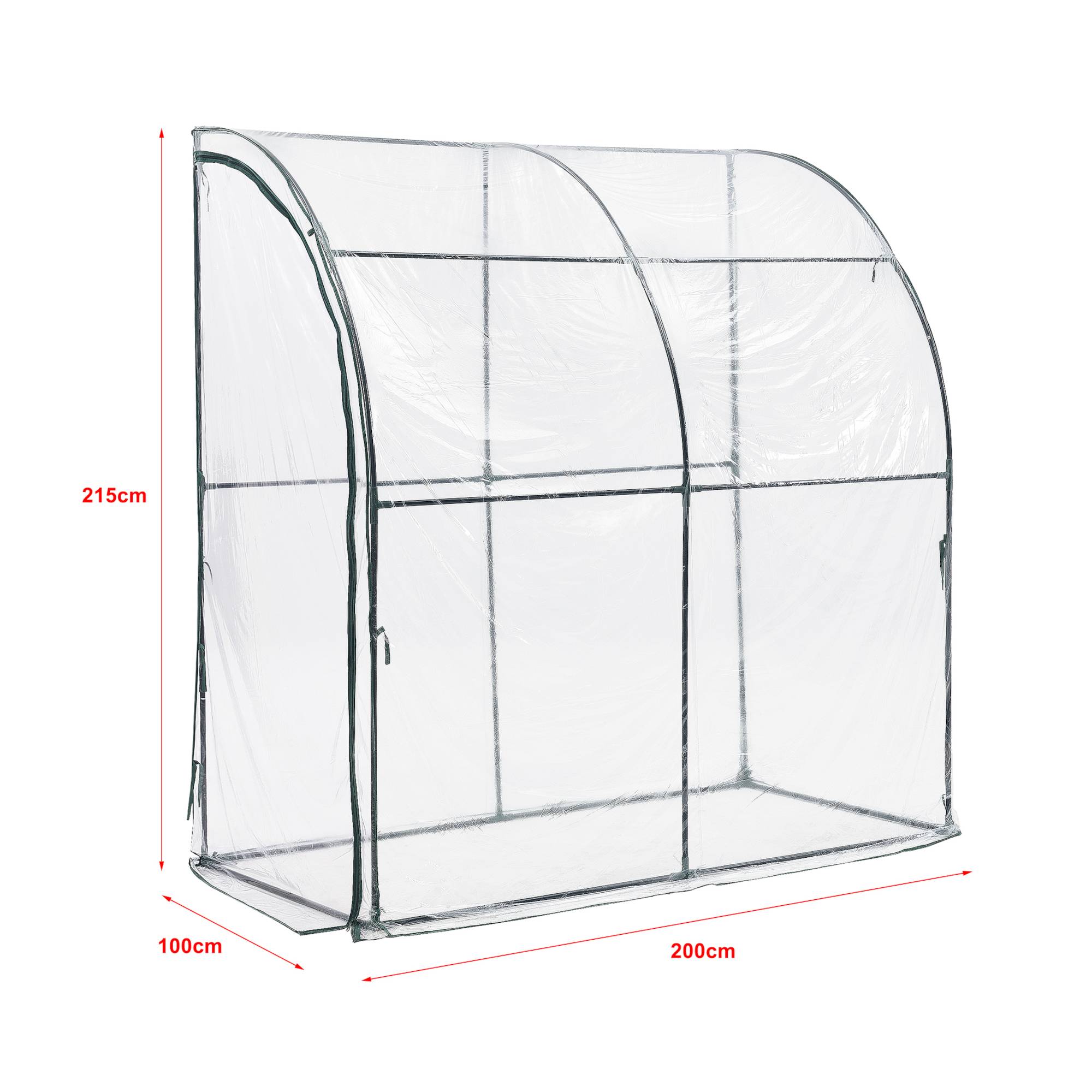 Serre de jardin adossée Juta en acier et PVC à porte zippée 100 x 200 x 215 cm [en.casa] - Imagen 4