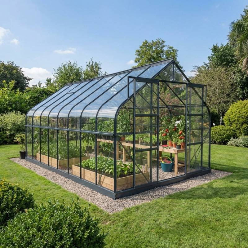 Serre de jardin 14,52m² aluminium anthracite verre trempé 4mm Comtesse Green Protect - Image 1