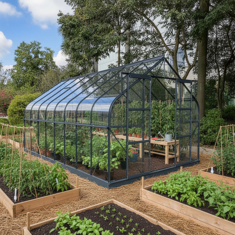 Serre de jardin 14,52m² aluminium anthracite verre trempé 4mm Comtesse Green Protect - Image 2