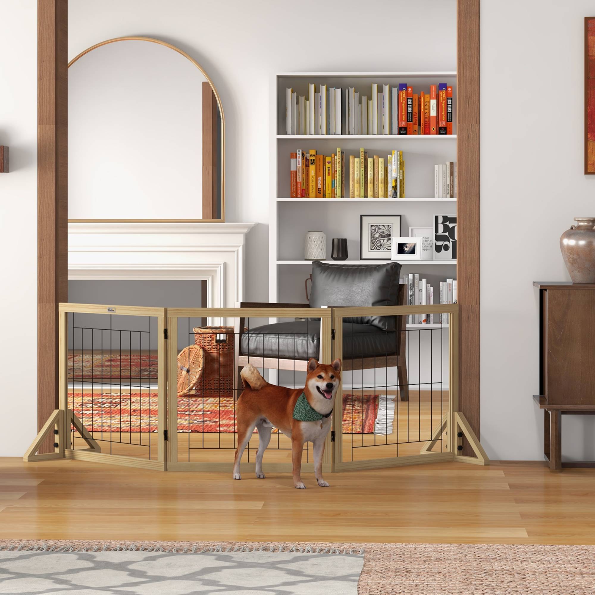 Sans Marque - Clôture pour animaux pliable à 3 panneaux avec pliage bidirectionnel et pieds de support triangulaires 210 x 44 x 70 cm Naturel - Image 3