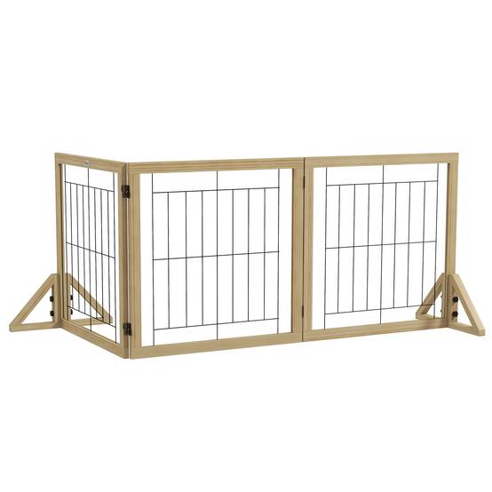 Sans Marque - Clôture pour animaux pliable à 3 panneaux avec pliage bidirectionnel et pieds de support triangulaires 210 x 44 x 70 cm Naturel - Image 2