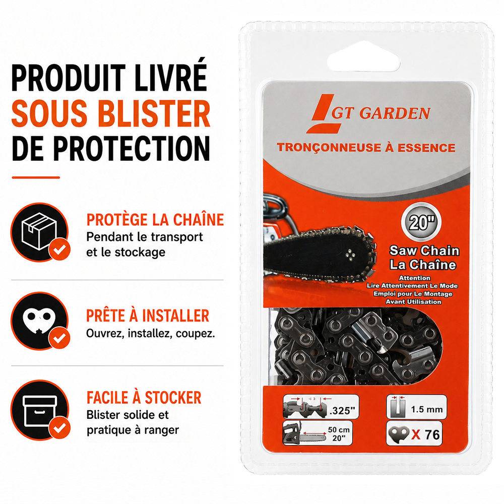 Gt Garden - Guide 20 pouces (50 cm) avec chaîne 76 maillons pour tronçonneuse - GT GARDEN - Imagen 4