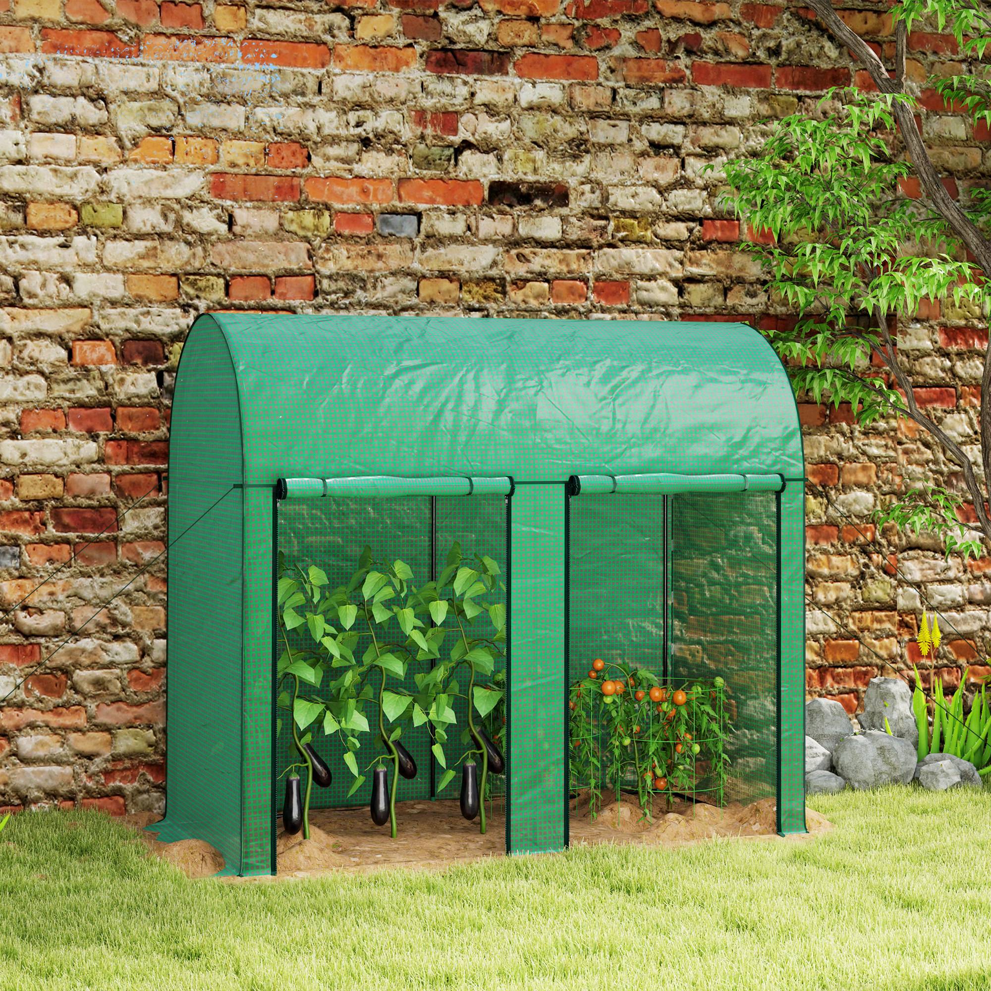 Sans Marque - Serre de jardin 2 m² serre à tomates 2 portes zippées enroulables acier PE haute densité anti-UV 2 x 1 x 1,78 m vert - Image 3
