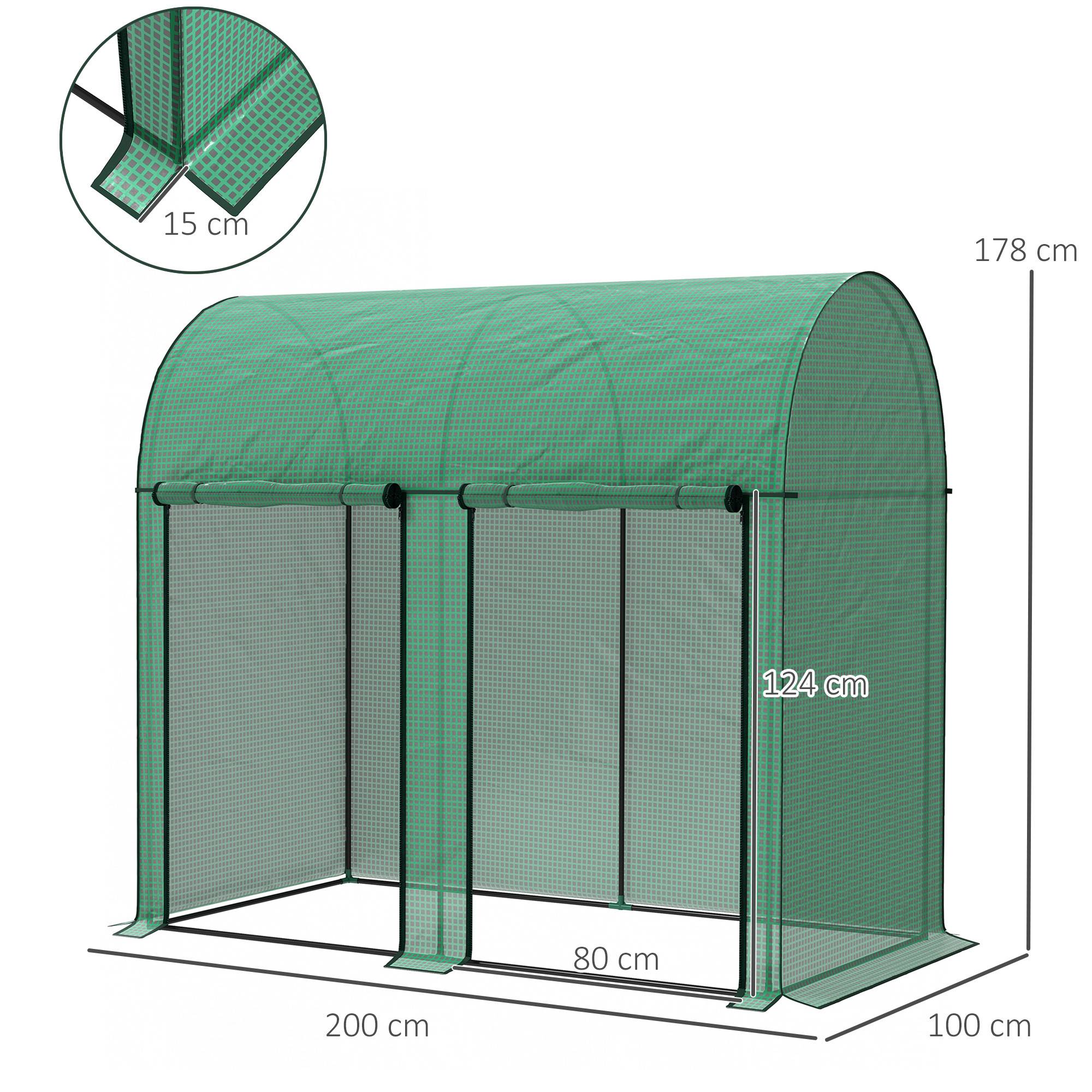 Sans Marque - Serre de jardin 2 m² serre à tomates 2 portes zippées enroulables acier PE haute densité anti-UV 2 x 1 x 1,78 m vert - Image 5