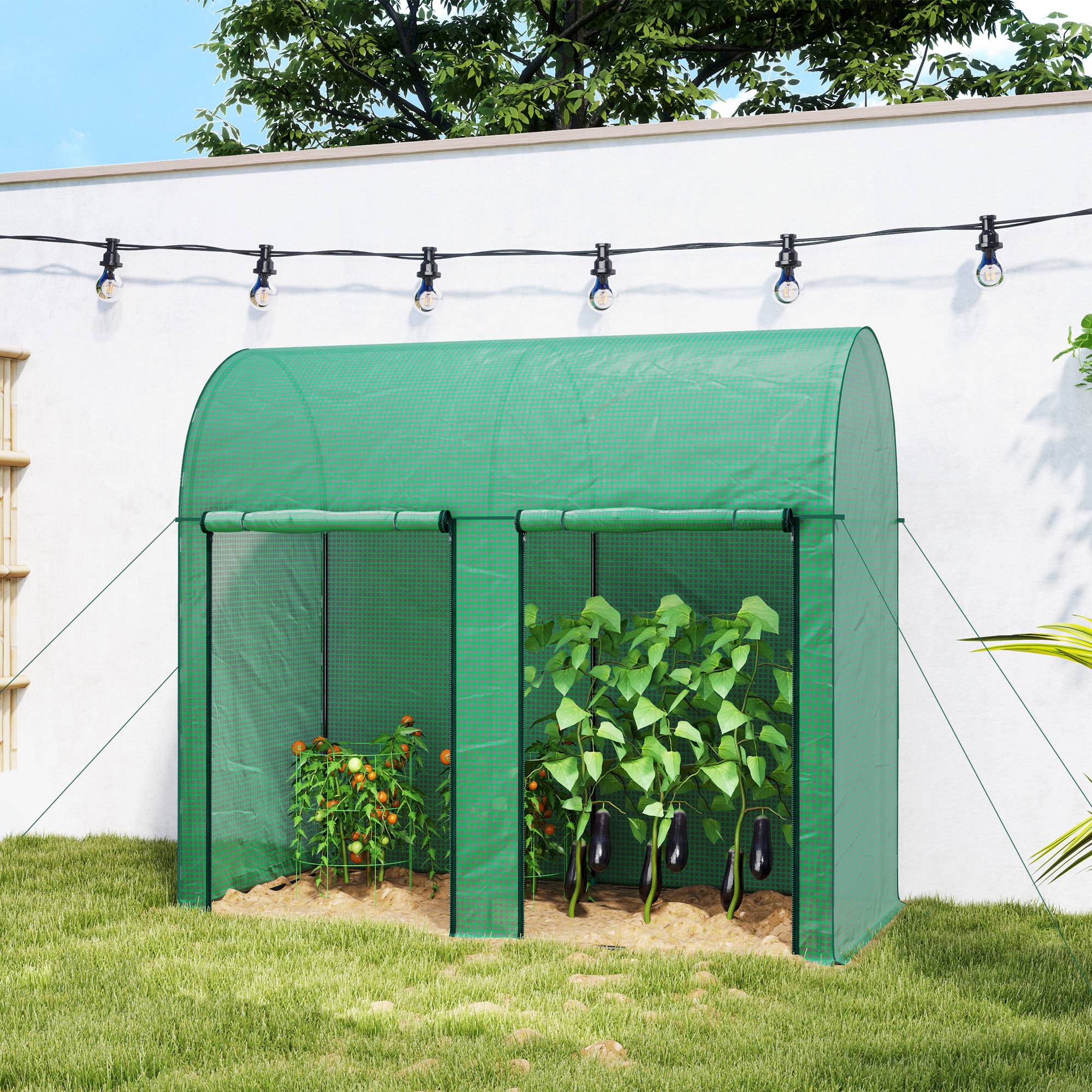 Sans Marque - Serre de jardin 2 m² serre à tomates 2 portes zippées enroulables acier PE haute densité anti-UV 2 x 1 x 1,78 m vert - Image 4