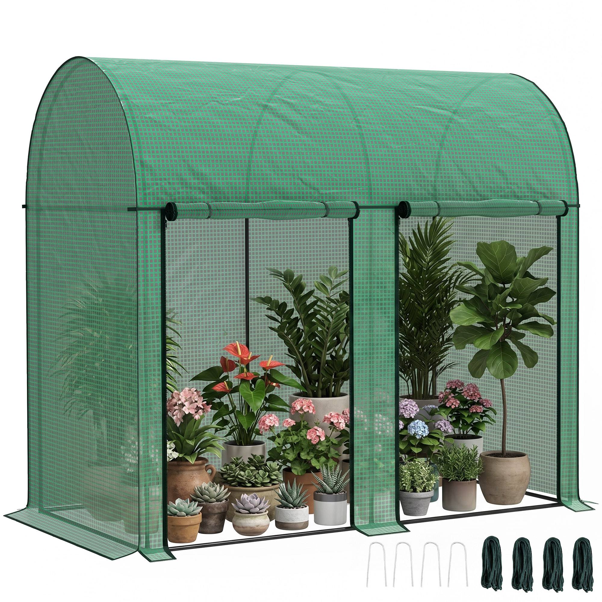 Sans Marque - Serre de jardin 2 m² serre à tomates 2 portes zippées enroulables acier PE haute densité anti-UV 2 x 1 x 1,78 m vert - Image 1