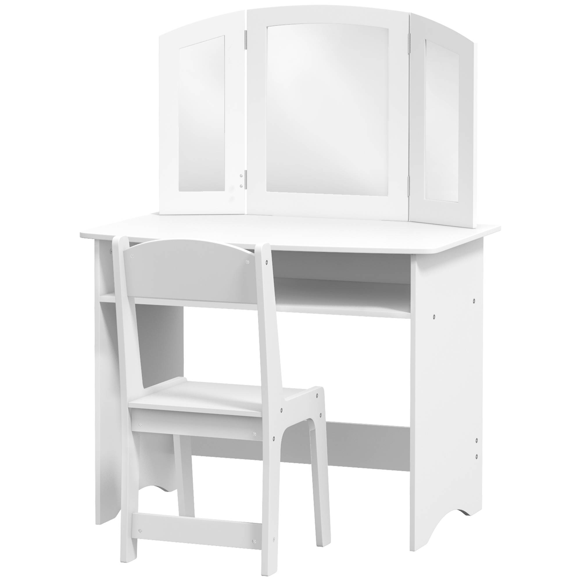 Sans Marque - Ensemble coiffeuse pour enfants avec miroir triple amovible et chaise en bois blanc - Image 2