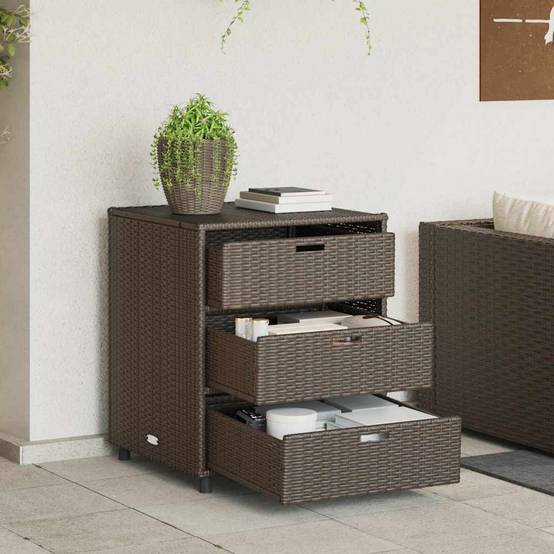 Meuble de Rangement Bas 3 Tiroirs en Polyrotin pour Extérieur Marron 55x59x69 cm – ComfortXL Outdoor Living - Image 3