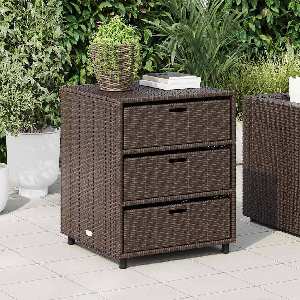 Meuble de Rangement Bas 3 Tiroirs en Polyrotin pour Extérieur Marron 55x59x69 cm – ComfortXL Outdoor Living - Image 1