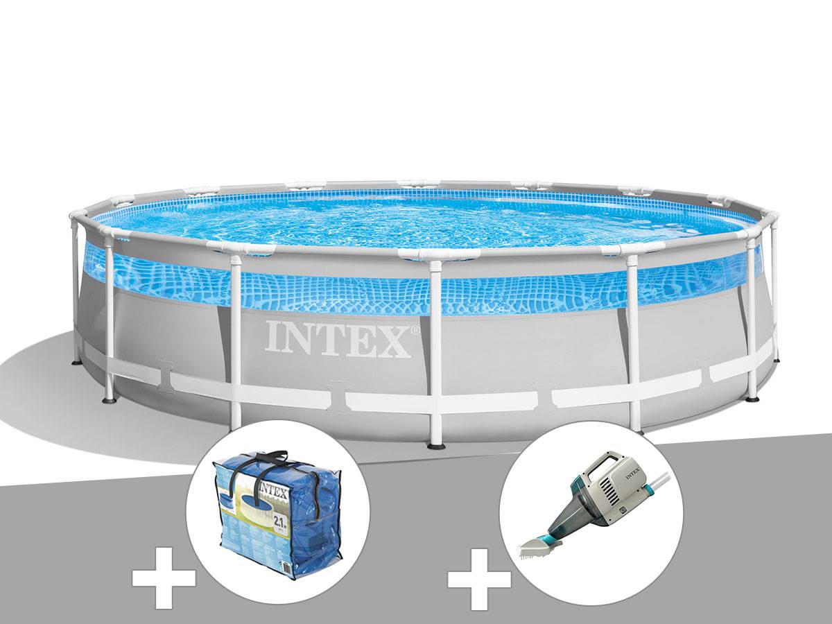 Kit piscine tubulaire Intex Prism Frame Clearview ronde 4,27 x 1,07 m + Bâche à bulles + Aspirateur - Image 1