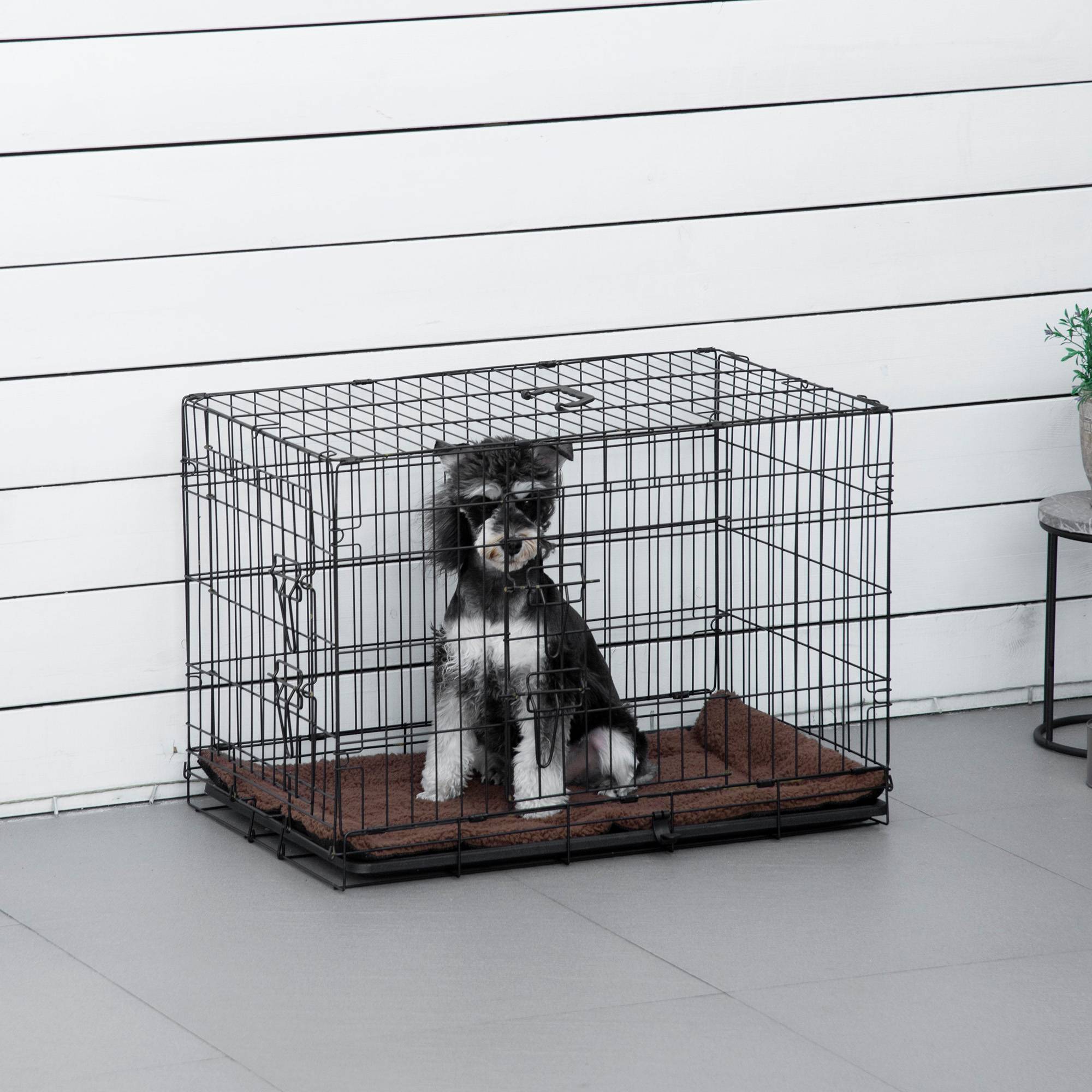 Pawhut - Cage de transport pliante pour chien poignée, plateau amovible, coussin fourni 76 x 53 x 57 cm noir - Imagen 2
