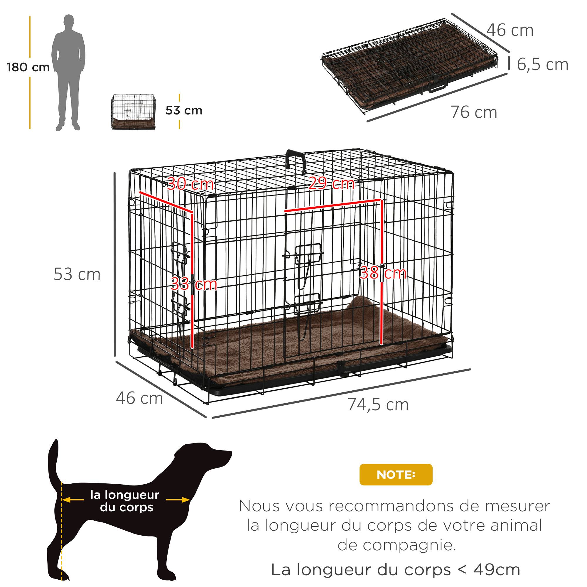 Pawhut - Cage de transport pliante pour chien poignée, plateau amovible, coussin fourni 76 x 53 x 57 cm noir - Imagen 3