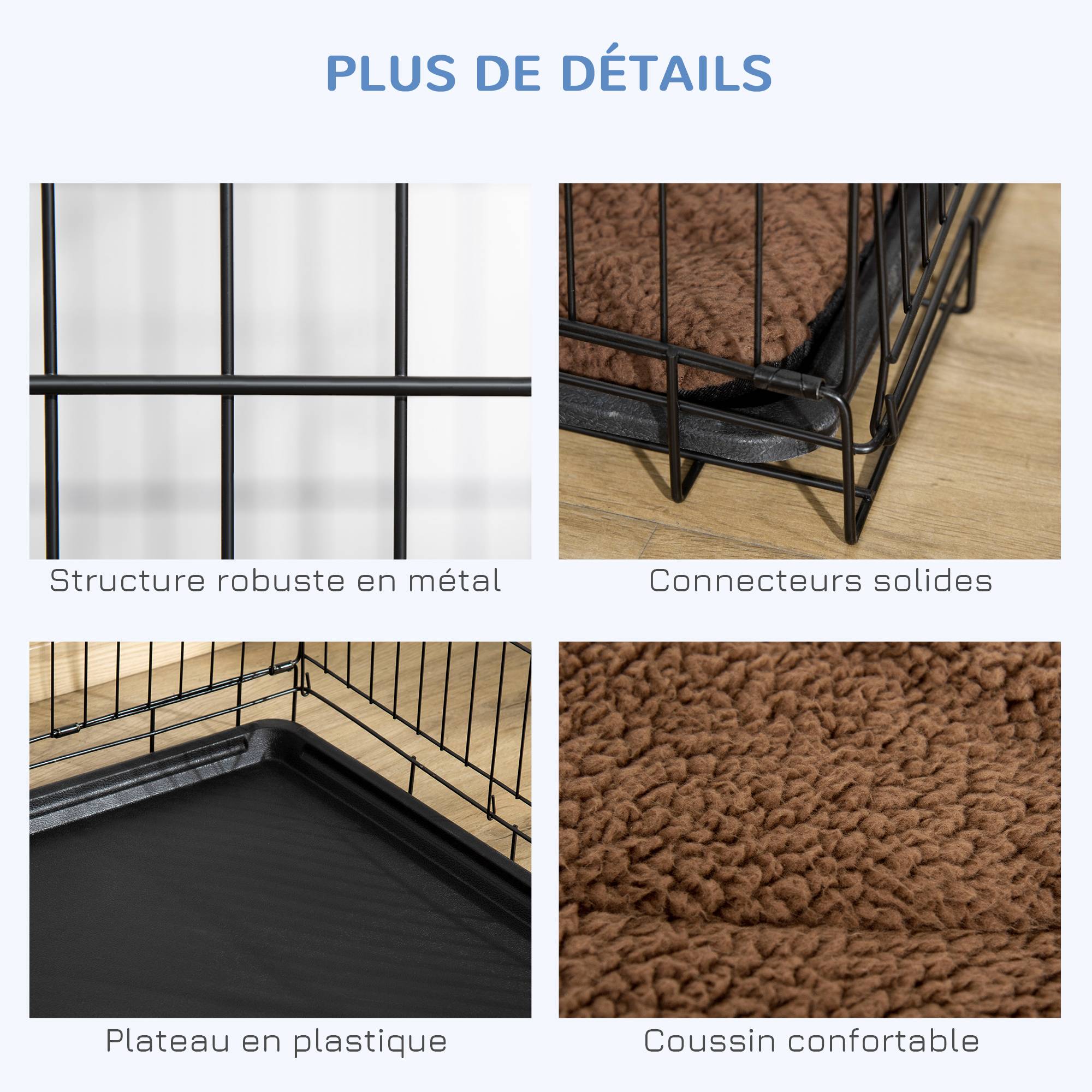 Pawhut - Cage de transport pliante pour chien poignée, plateau amovible, coussin fourni 76 x 53 x 57 cm noir - Imagen 4