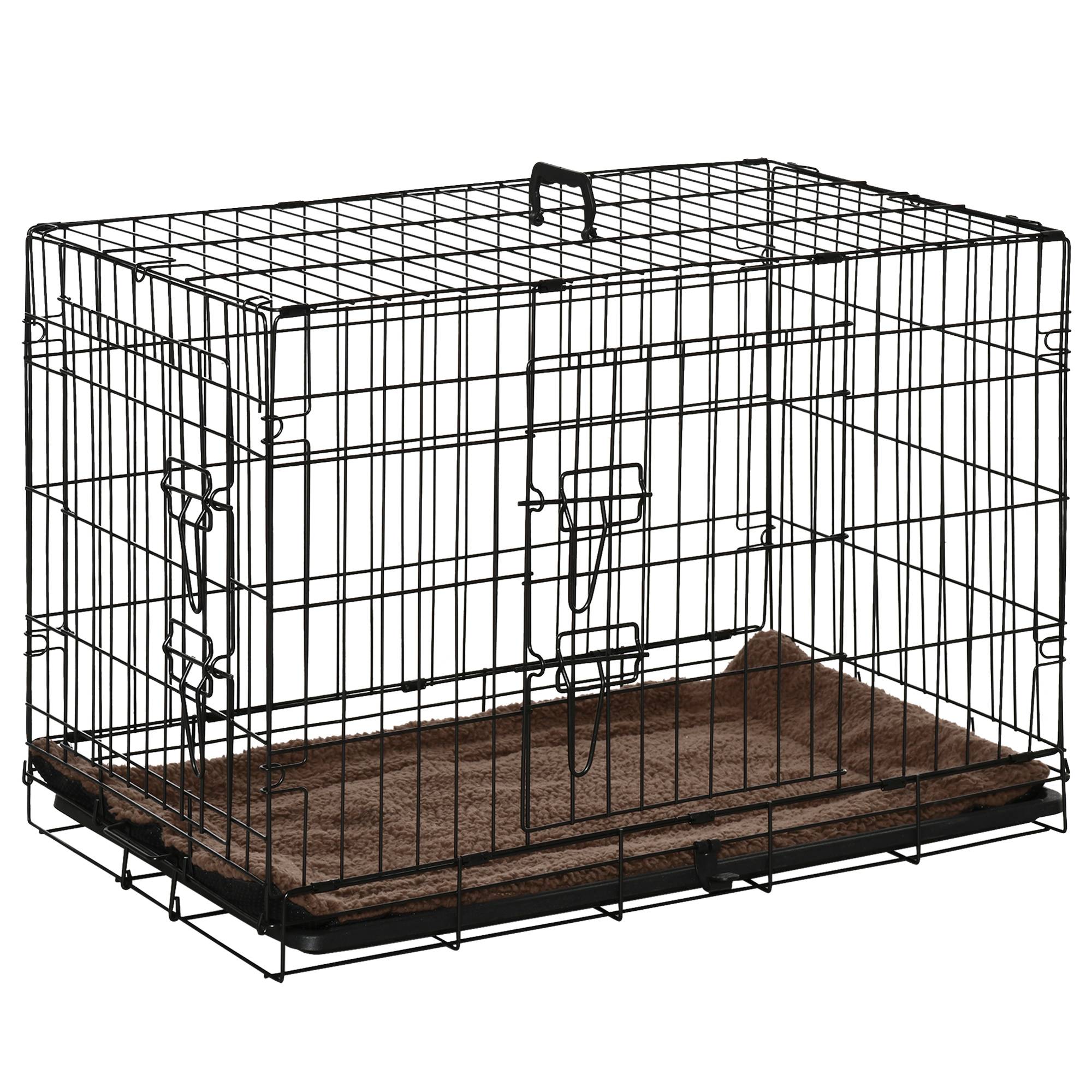 Pawhut - Cage de transport pliante pour chien poignée, plateau amovible, coussin fourni 76 x 53 x 57 cm noir - Imagen 1