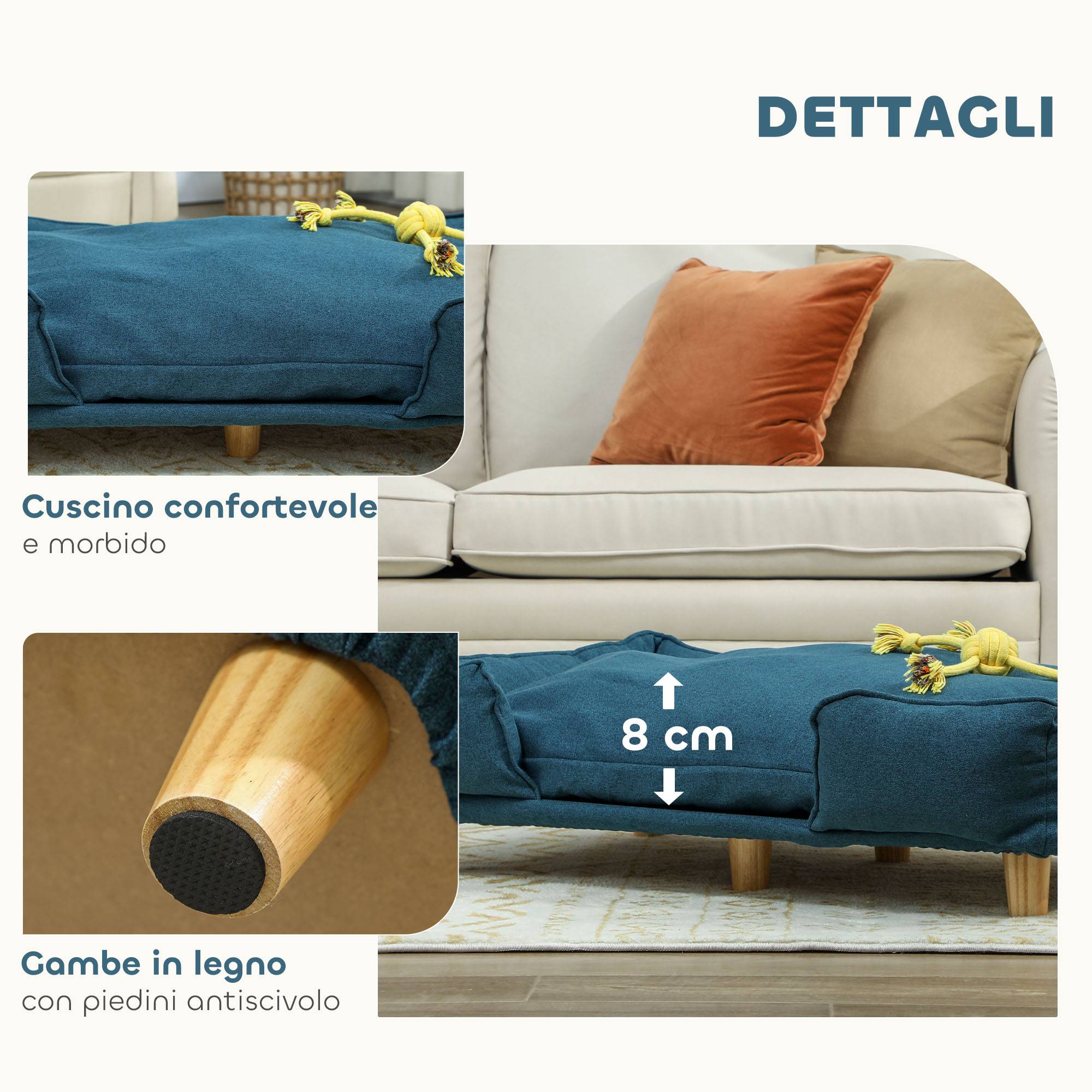 Canapé grand chien bois polyester intérieur grand coussin amovible bleu 96x66x24cm - ComfortXL Outdoor Living - Image 8