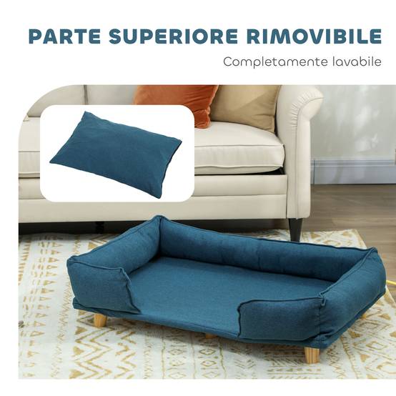 Canapé grand chien bois polyester intérieur grand coussin amovible bleu 96x66x24cm - ComfortXL Outdoor Living - Image 7