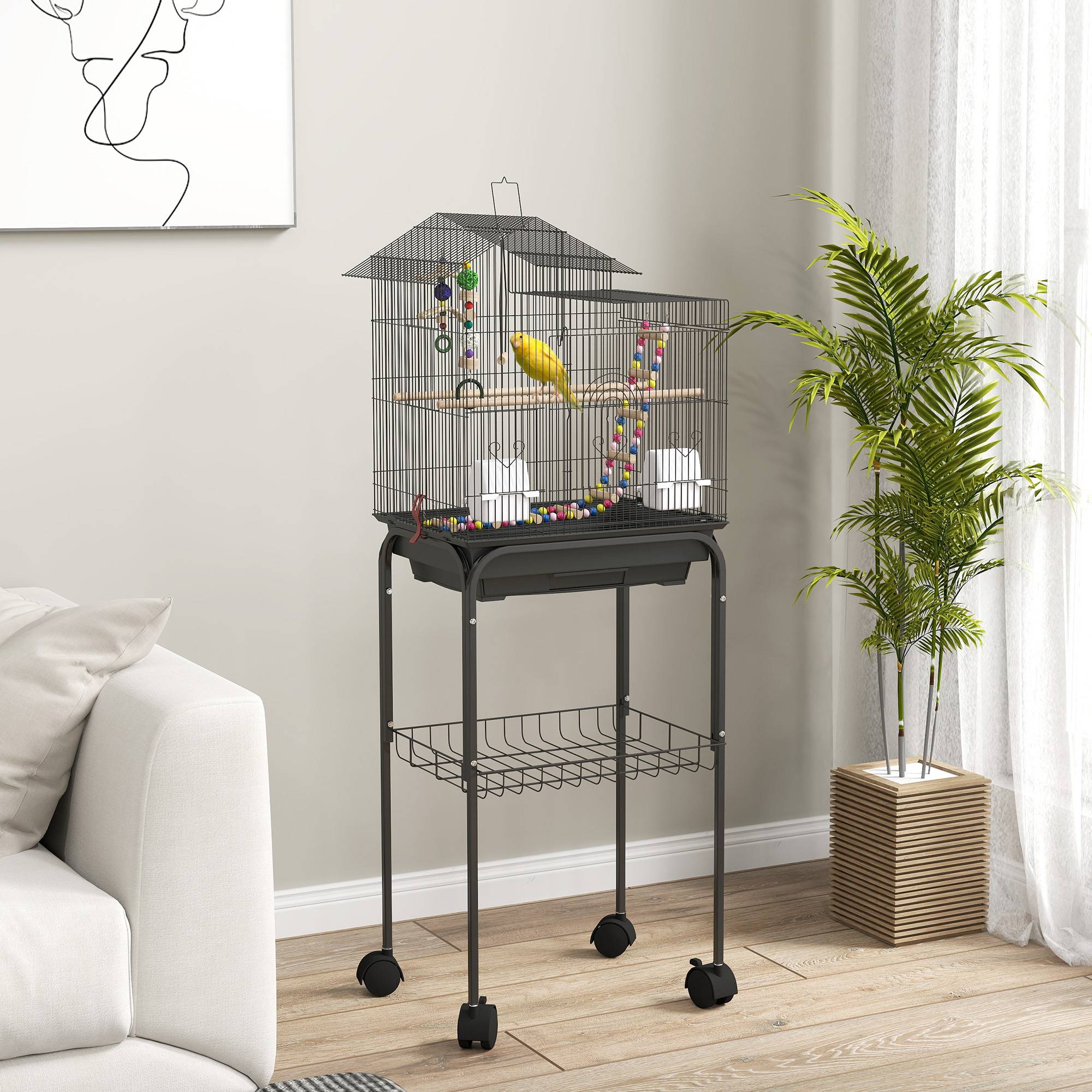 Cage à oiseaux acier noir 46 x 36 x 120 cm - PANGIVO - Image 3