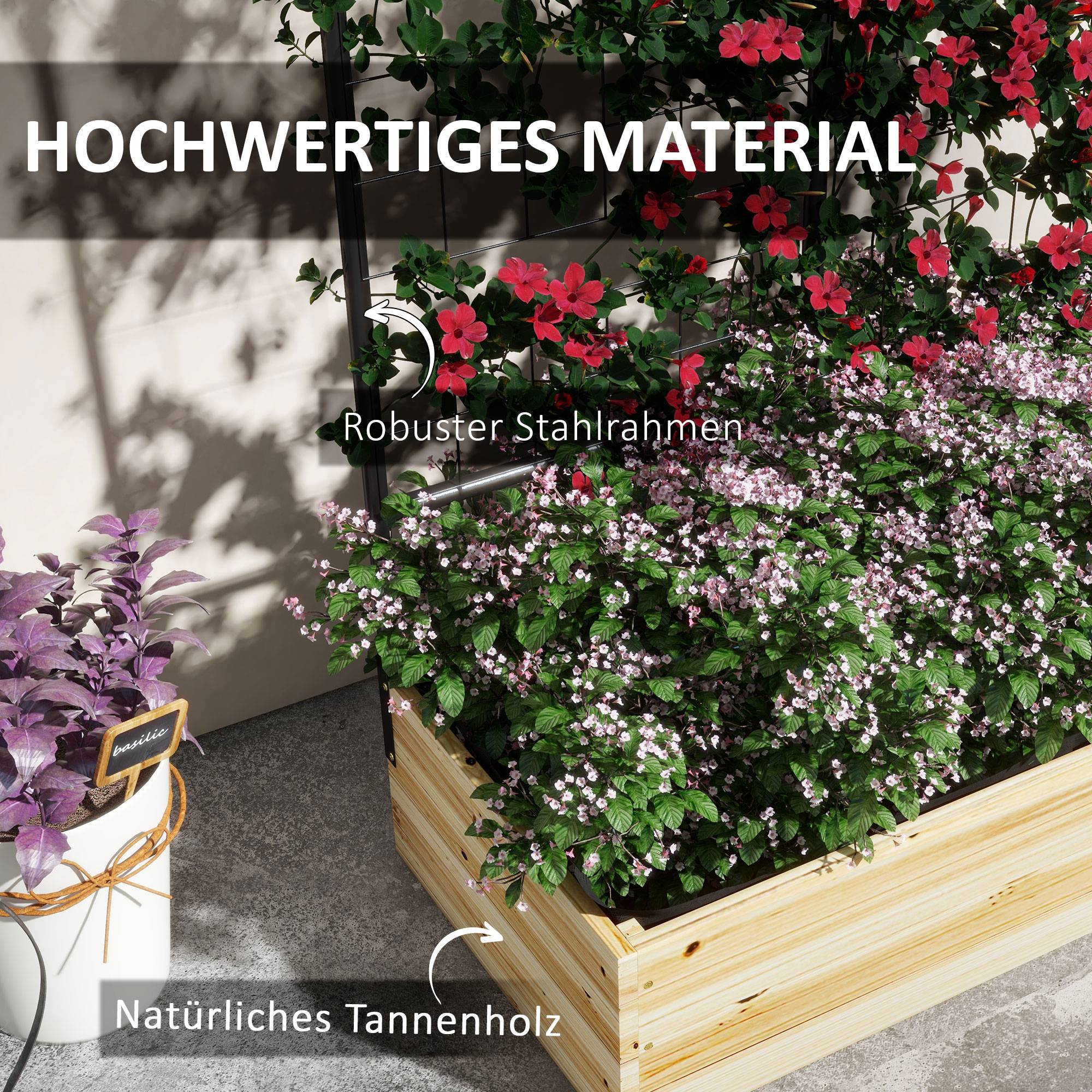 Jardinière avec treillis bois et acier noir 80 x 38 x 145 cm - PANGIVO - Image 9
