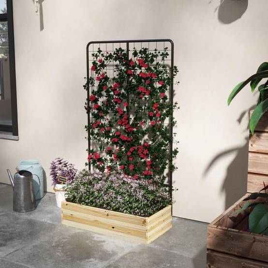 Jardinière avec treillis bois et acier noir 80 x 38 x 145 cm - PANGIVO - Image 4