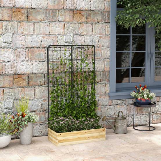Jardinière avec treillis bois et acier noir 80 x 38 x 145 cm - PANGIVO - Image 3