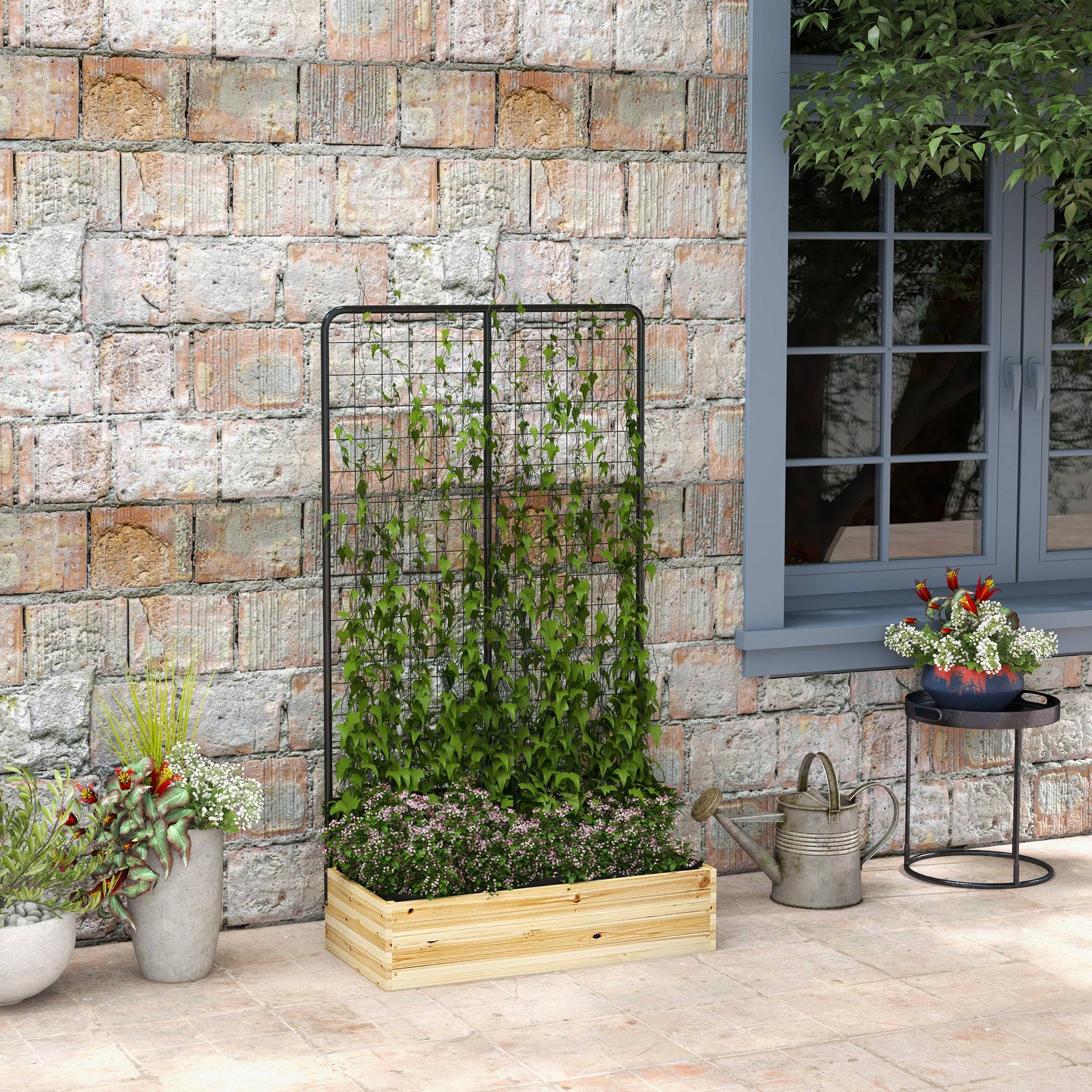 Jardinière avec treillis bois et acier noir 80 x 38 x 145 cm - PANGIVO - Image 3