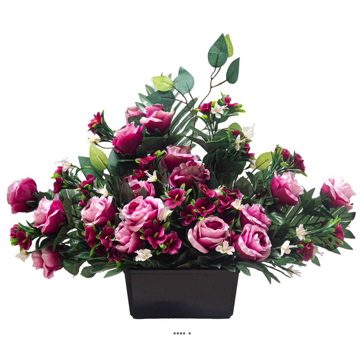 Artificielles - Devant de tombe de Rose, Mini fleurs et Ficus Pourpre artificiels pour la Toussaint - couleur: Pourpre - Imagen 1