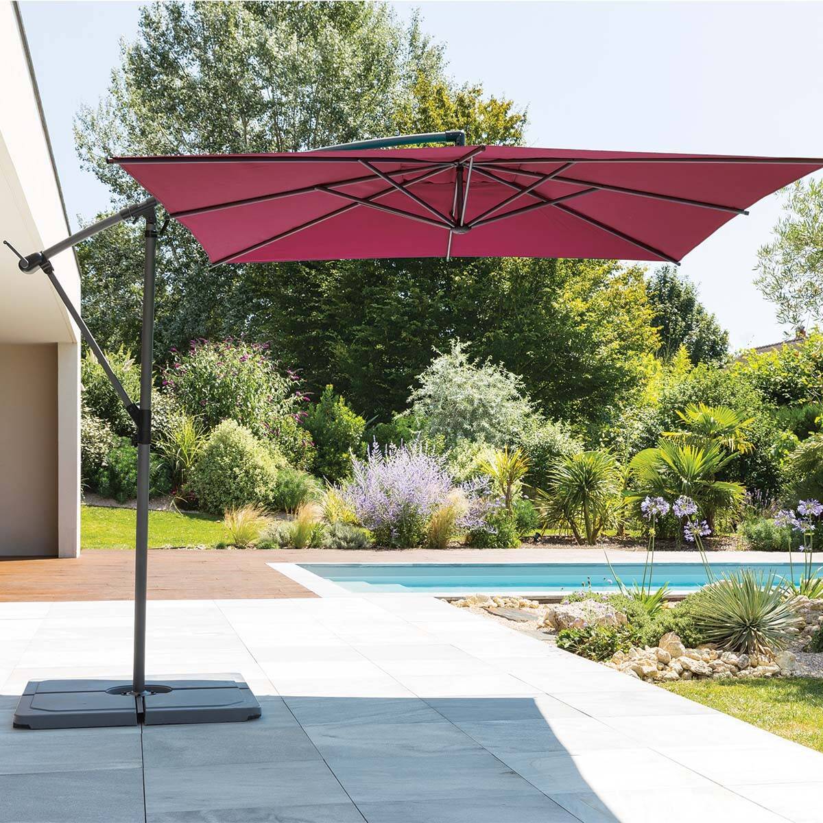 Hesperide - Parasol déporté carré "Manoa" bordeaux D2,5x2,5m en acier Hespéride - Image 1