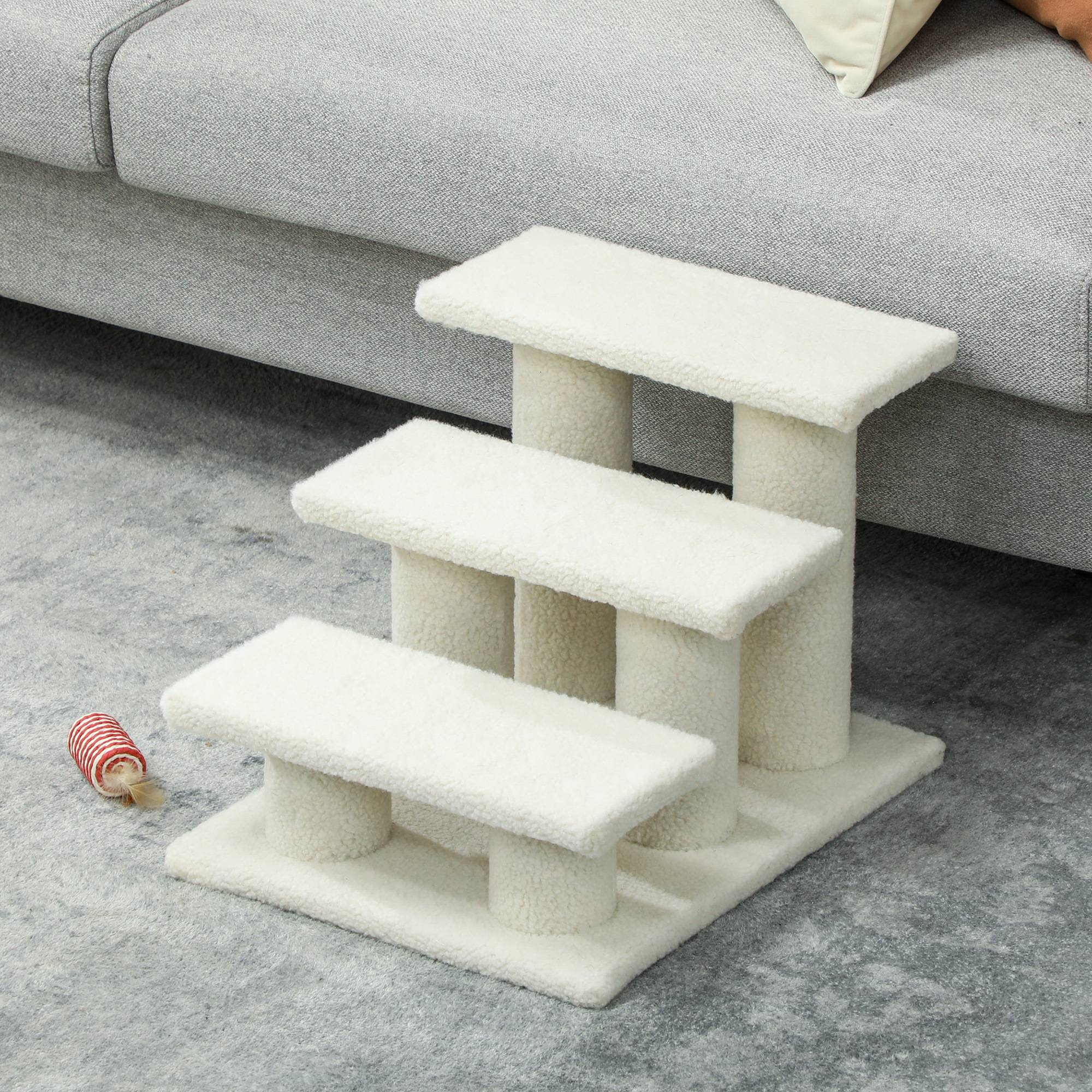 Escalier chat 3 marches, escalier chien, animaux, peluche, 45x35x34cm, beige - Image 10
